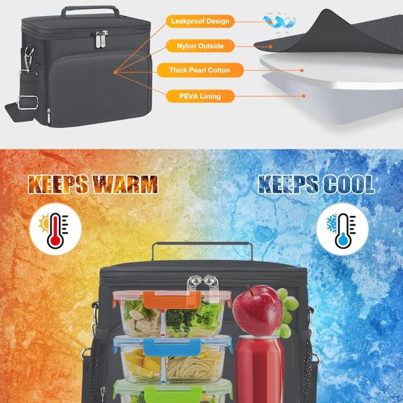 Lunch Box for Women/Men Insulated Lunch Bag Large Capacity Reusable Lunch Tote L - Picture 6 of 7